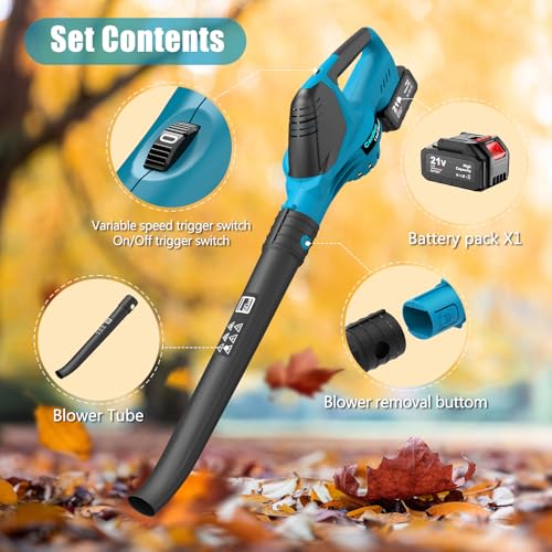 Leaf 21V Akku Laubsauger mit Akku und Ladegerät, Akku Laubbläser mit Akku und Ladegerät, Elektro Laubsauger Gardena, 4000mAh Batterien, Bürstenlosem Motor – Bild 7