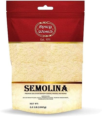 Spicy World Semolina Flour 3.5 LB | USA Grown Semolina Flour for Pizza, Fine Semolina Flour for Pasta, and Bread Making | Fine Ground, Bulk Yellow Durum Semola Flour for Pizza Peel