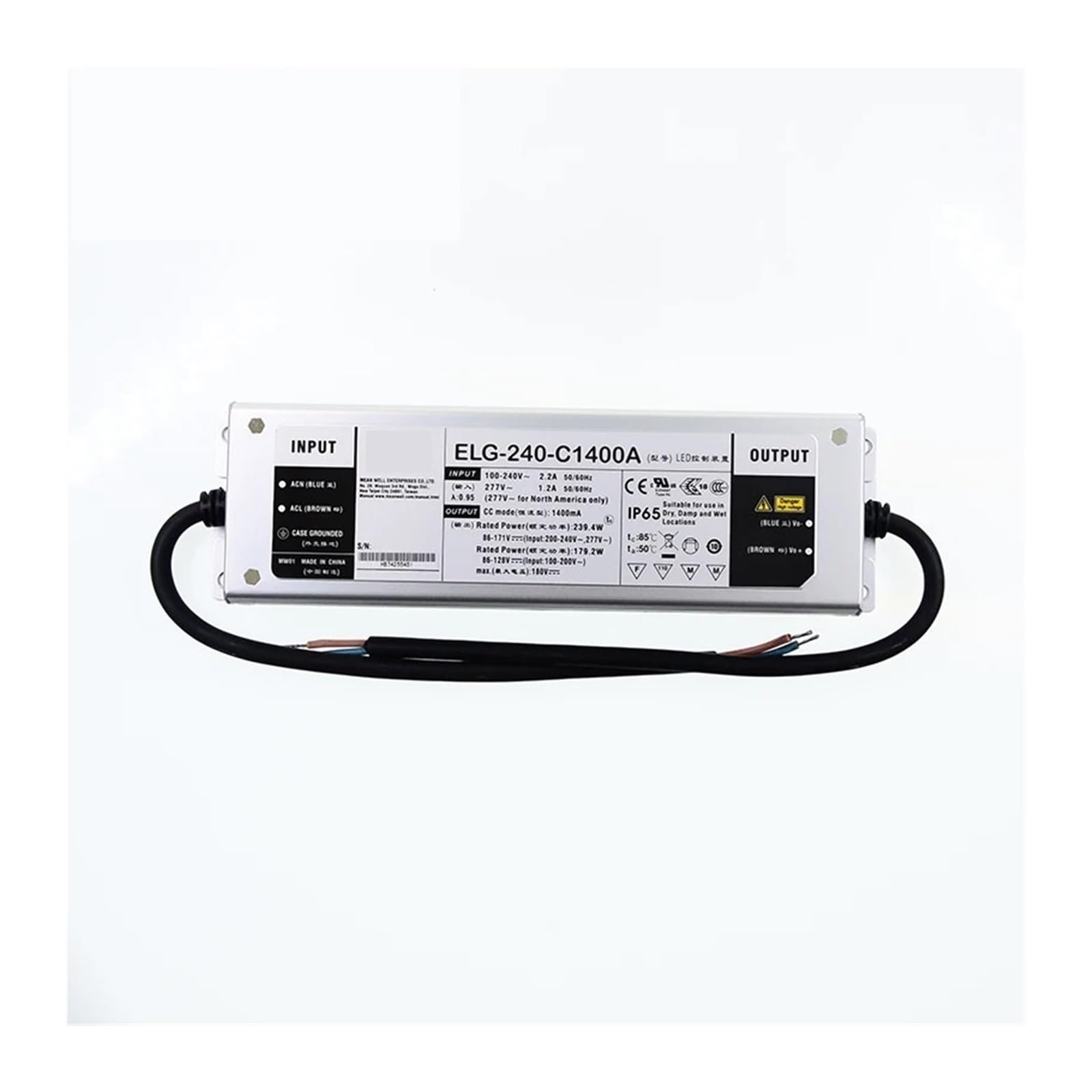JGNAYRKJQI ELG-240-C1400A-3Y 240W 86~171V 1400mA Adjustable LED Power Supply Waterproof IP65 LED Driver A Type
