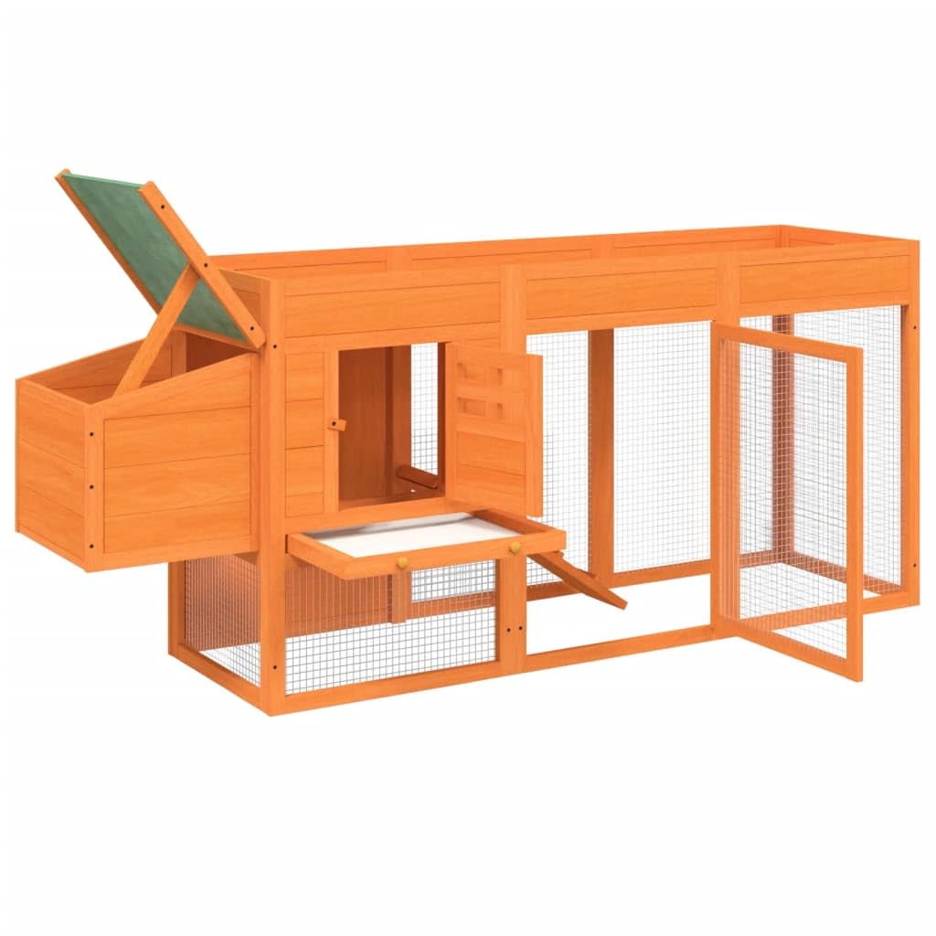 Gallinero de madera maciza de pino 204 x 50 x 84 cm con techo impermeable, nido y rampa para pollos y conejos