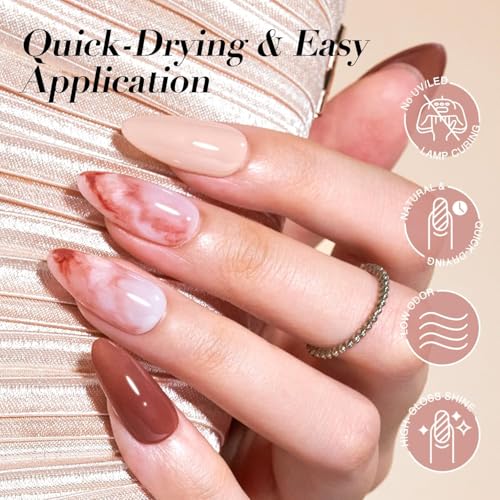 Image of AZUREBEAUTY Nude Pink Brown Nail Polish Set, 4 Elegant Shades, Peach Pink Milky Nude Dusty Rose Chocolate Brown Nail Color Kit for Natural Nails, DIY Manicure Gift for Women