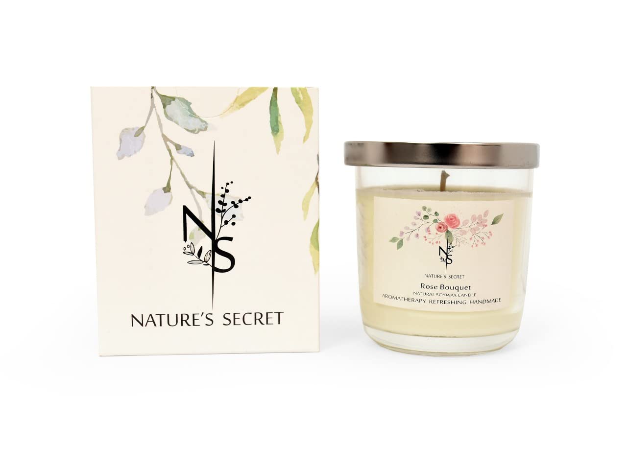 Nature’s SecretScented Soy Candles (300ml, Rose) Cotton Wick, Natural Essential Oils, Stays with the Life of Candle Aromatherapy
