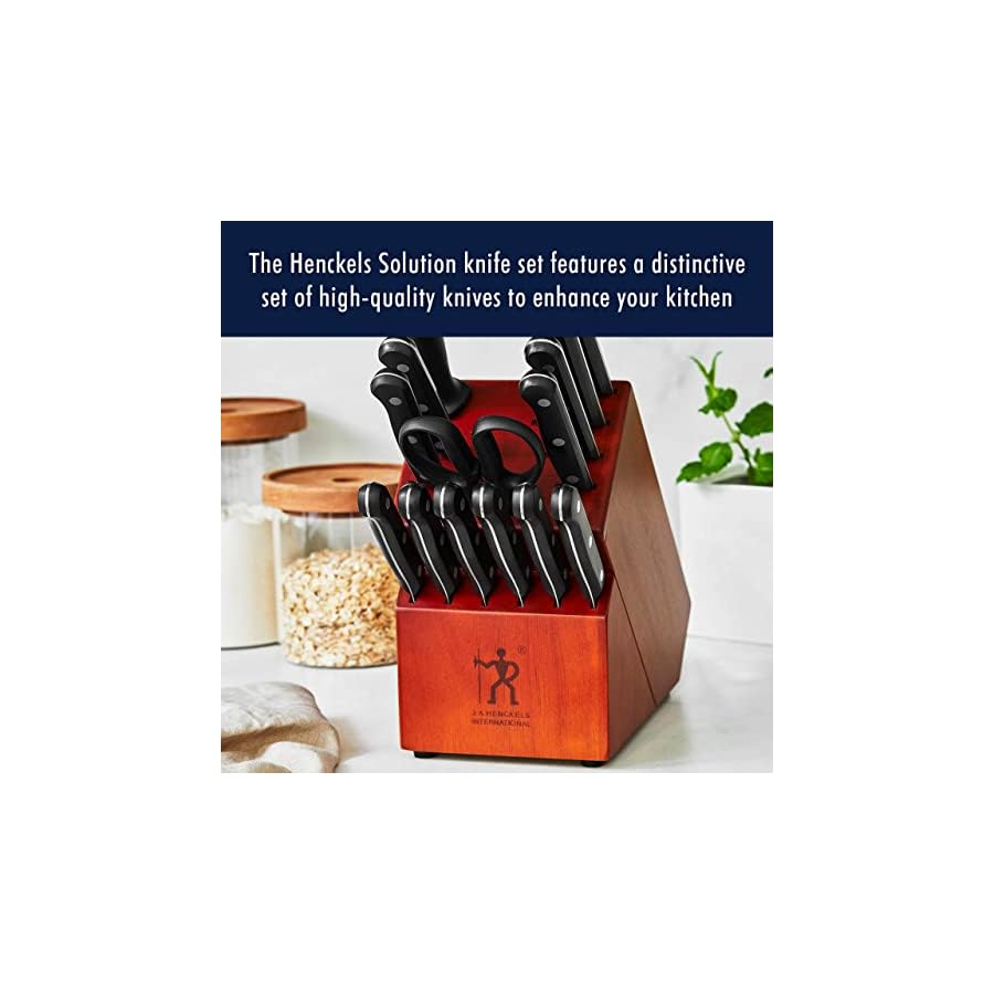 HENCKELS Solution Razor-Sharp 15-pc Knife Set, Chef Knife, Bread Knife, Steak Knife, German Engineered Informed by 100+ Years of Mastery, Black/Stainless Steel