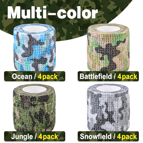 Image of AZEN 16 Pack Camo Self Adhesive Bandage Wrap, 2 inch X 5 Yards Elastic Cohesive Bandage Wrap, Athletic Tape, Vet Wrap, Ankle Tape, Tattoo Tape Wrap (Camo)