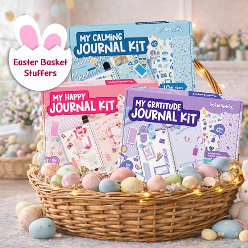 Image of jackinthebox Calming Journal Kit for Girls Ages 8-12, 242 pcs, Scrapbooking Journal Set for Teen & Tween Girls, 10 Fun Gratitude Exercises, Journals Art & Craft Kit, Gift for Girl 8 9 10 11 12