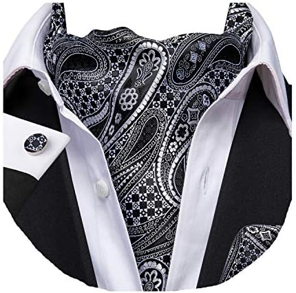 Dubulle Paisley Cravat Set for Men Mens Solid Color Floral Handkerchief Cufflinks Ascot Wedding Party