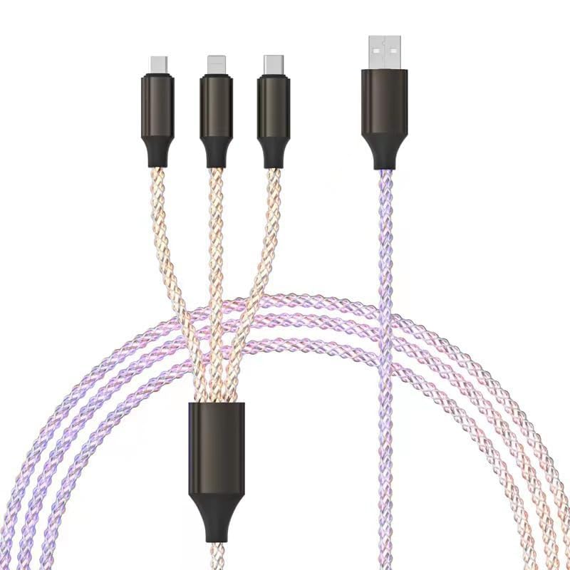 3-in-1 Colorful LED Glowing Fast Charging Cable with RGB Glowing Lights [4ft/1.2m] [USB-C, Micro USB, Lightening] [100W] image 5