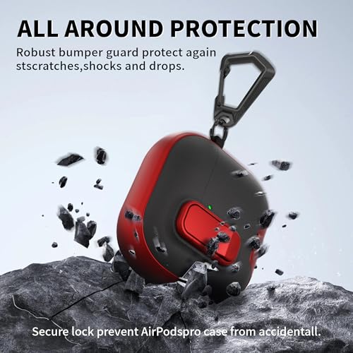 Image of for AirPods 4 Case with Lock,TPU Leather Texture Protective Durability Anti-Lost & Shockproof Protective Cover Accessories with Cleaning Kit in Keychain for Apple iPod 4 Generation (Red /Black)