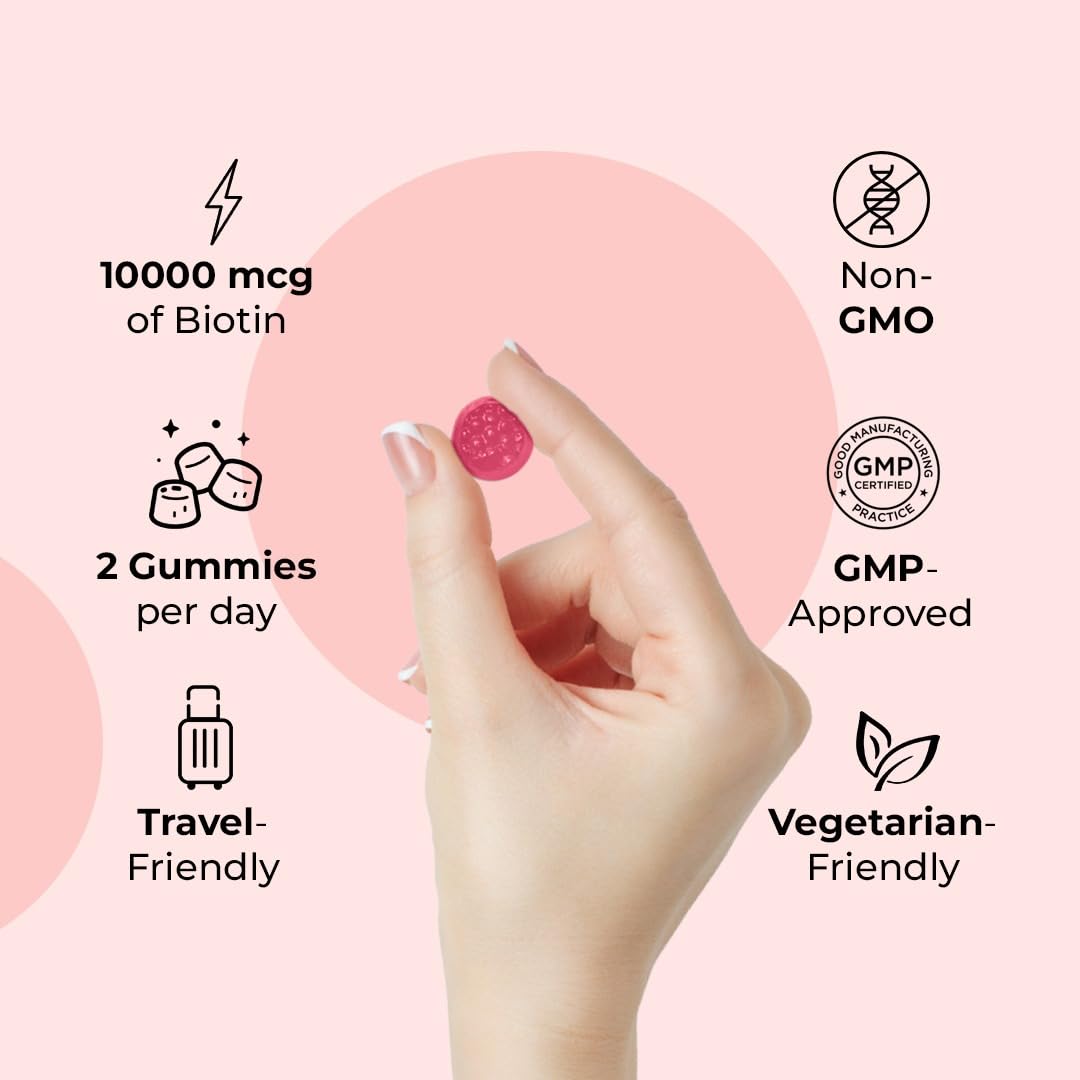LifeCentric Health Biotin Gummies for Adults | Max Strength Biotin 10000mcg | Chewable Biotin Supplement for Women and Men | 100 Count Vegan Hair Gummies for Hair Skin and Nails — Amazon image 4