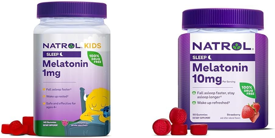 Natrol Kids Melatonin 1mg 140 Berry Gummies Melatonin 10mg 90 Strawberry Gummies Sleep Aid