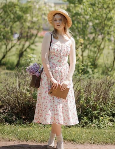 Image of Scarlet Darkness Women's Floral Midi Dress Corset Sundresses 2026 Summer Spring Vacation Milkmaid Dresses
