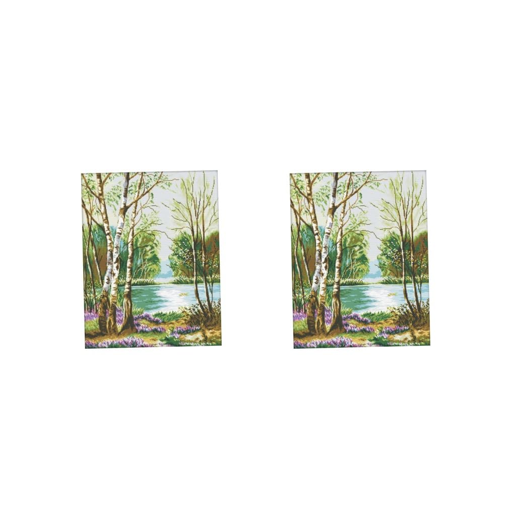 2 set per punto croce su tela Aida da 11 ct, kit per ricamo a punto croce, motivo: foresta e lago