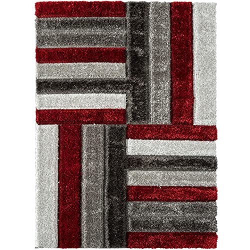 Image of Carpets for Living Room 5 x 7 Feet Soft Smooth Thick Non-Slip Fluffy Shaggy Area Rug for Bedroom, Drawing, Kids Room, Office with Upto 2 Inch Microfiber High Pile (RED Gray A)