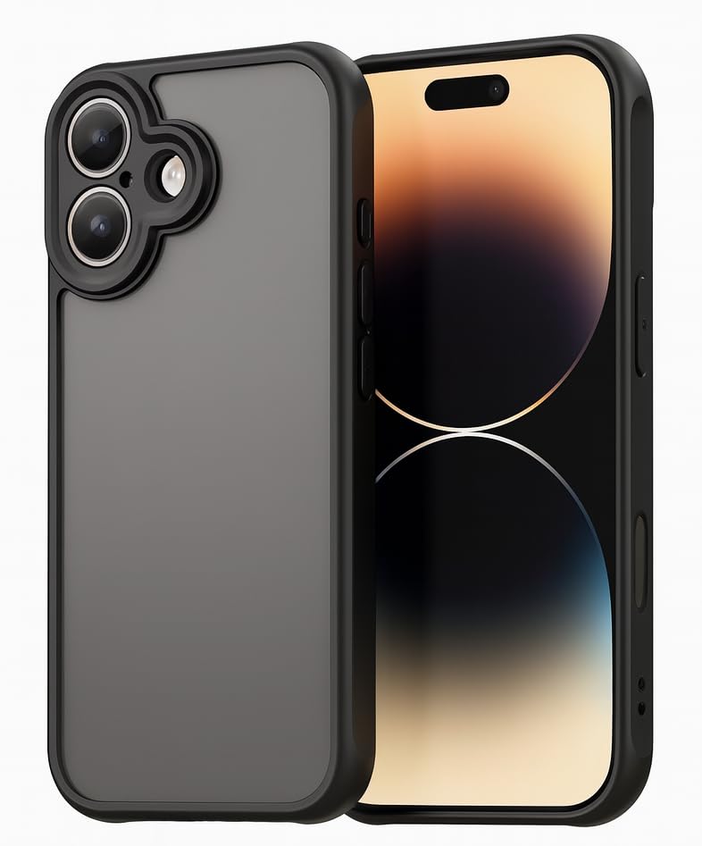 Image of Case Cover for iPhone 17, Hybrid PC+TPU, Frosted Matte Armor (Translucent Black, iPhone 17)