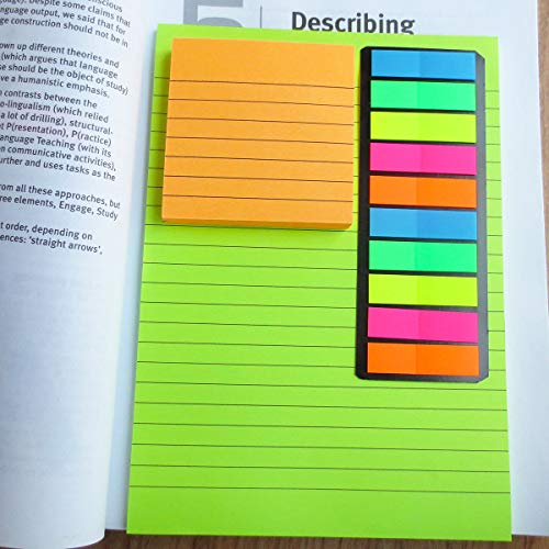 Creatiburg Big Sticky Notes Lined 6X8 Inches 50 Sheets/Pad 6 Pads/Pack Large Self-Stick Note Pads With Lines, 6 Bright Colors Easy Post Individually Wrapped, Office Supplies School Gift Set #TOP4