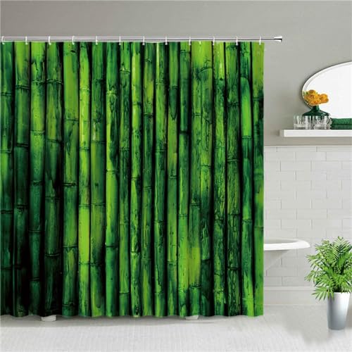 Duschvorhang 180x200cm Grüner Bambus Duschrollo für Badewanne Vorhang Outdoor Duschvorhänge Anti Schimmel Wasserdicht Duschtrennwand Moderne Badezimmer Gardinen Dusche mit 12 Duschvorhangringe Z365