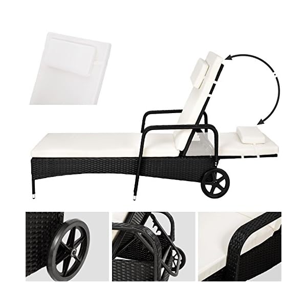 TecTake Rattan day bed sun canopy lounger recliner garden furniture patio terrace - Image 4