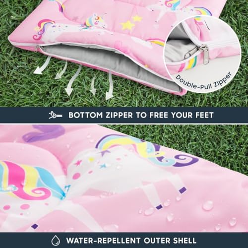 Wake In Cloud - Bolsa de Dormir para Niñas, Niños Pequeños, Camping, Ligera, Compacta, Exterior para 3 Temporadas, Diseño de Unicornios y Nubes miniatura 6