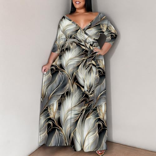 Image of SUZONANA Women's Plus Size Maxi Dresses Casual Loose Short Sleeve Long Maxi Dress with Belt Wedding