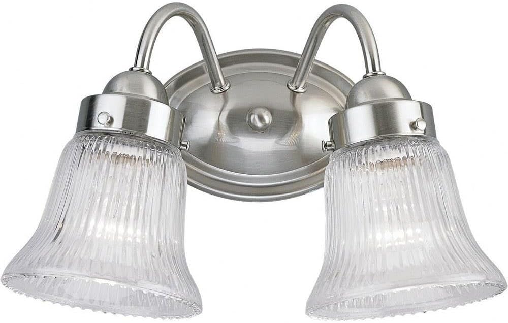 Progress Lighting 2-Light Clear Prismatic Glass Traditional Bath Vanity Light, Fluted Glass Collection, Indoor, P3288-09, Brushed Nickel