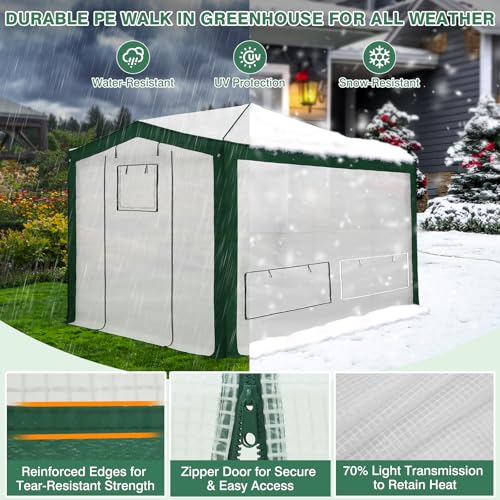Image of EAGLE PEAK 12x8 Walk in Pop Up Greenhouse, Support Pole, Green /White