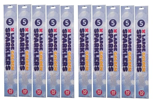 50-Pack 30cm (11.8”) Large Golden Party Sparklers - Extra Long Sparklers Safe for Weddings, Birthdays, Celebrations, and Special Occasions (50pcs) (CAT F1)