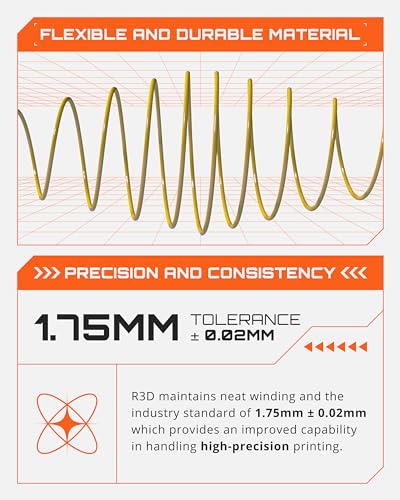 Image of R3D High Speed PLA Pro Filament 1.75mm 1KG, 3D Printer Filament for 30-600 mm /s High-Speed Printing, Dimensional Accuracy + /- 0.02 mm, Plastic Spool, Compatible with AMS (Silk Gold)