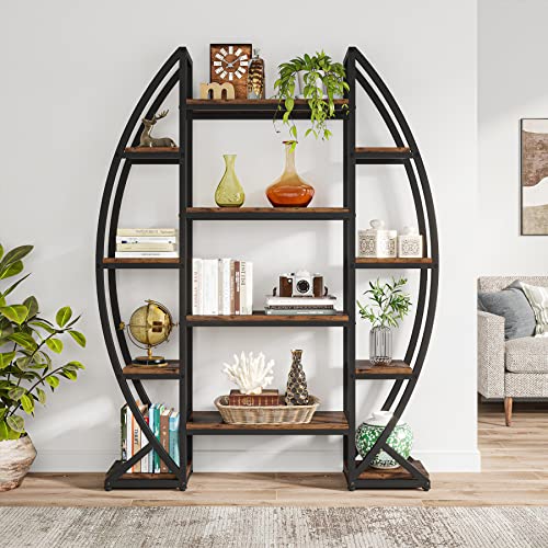 Image of Tribesigns Curved Plant Stand Indoor, 8 Tiered Large Metal Plant Shelf, 69 inch Tall Industrial Flower Pot Stand Display Rack for Indoor Living Room, Balcony, Patio (Brown)