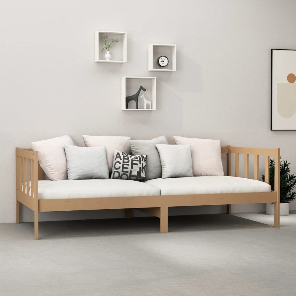 Cama supletoria, 90x200 cm, de pino macizo, marrón miel, con colchón de 18 cm, plegable, con funda lavable, sofá de madera resistente, para salón, dormitorio, oficina