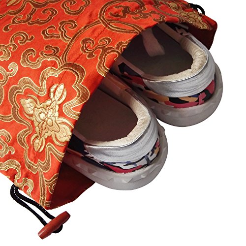 Gold Fortune 10.5" X 14" (L X W) Embroidered Silk Jacquard Travel Lingerie And Shoes Bags With Drawstring Closure (Fortune One) #TOP5