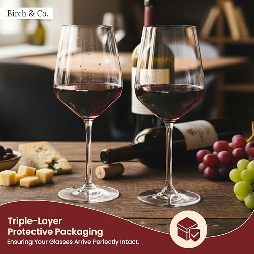 Image of Birch & Co. Wine Glass - Wine Glasses Set - Crystal Clear, Lead-Free, Elegant Stemware for Red & White Wine, Dishwasher Safe, Elegant Gift for Parties & Celebrations, Set of 2, SilkenSip