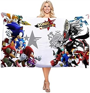 Bonamana Sonic The Hedgehog 3D Print Bath Towel for Kids Pool Towel Children's Bath Sheets Ultra Soft Super Absorbent Durability Beach Sauna Bathroom Face Towels Teens Adults Daily Use White