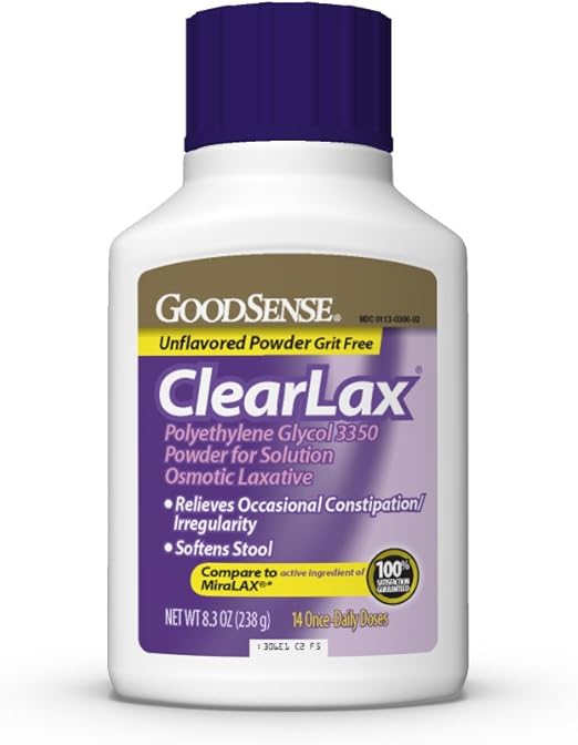 GoodSense ClearLax, Polyethylene Glycol 3350 Powder for Solution, Osmotic Laxative, 8.3 Ounce