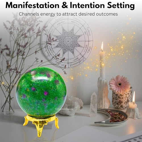 Image of Certified Crystal Ruby Zoisite Ball for Meditation - Premium Crystal Vastu Items for Home and Feng Shui Items for Good Luck - Ideal for Pooja Supplies and Spiritual Practices (2 Inch)