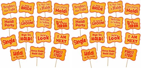 Image of Rozi Decoration Props for Haldi Ceremony Bride Decoration Items Set of 15 Pcs Haldi Ceremony Decoration Kit for Wedding Decor, Haldi PhotoBooth Props for Groom & Bride (Pack of 2)