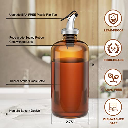 Amber Glass Mouthwash Dispenser With Cup Holder For Bathroom, 16Oz Refillable Mouthwash Bottles Container With Tray, Funnel And 2 Waterproof Labels #TOP5