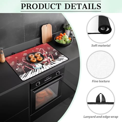 Image of Electric Stove Insulation Mat, Santa Claus Christmas Snowman Cane, Heat Resistant Soft Glass Stove Top Protector 30x21 Inch Cooktop Cover Protector Wear Resistant Non-Slip Rubber Base