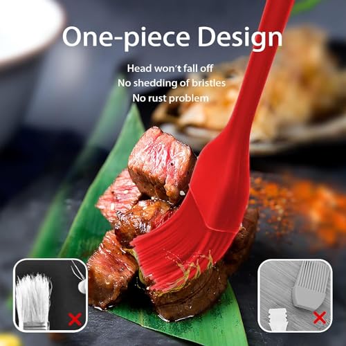 Image of Baskety Silicone Non-Stick Heat Resistant Spatula Multi Purpose Tools for Kitchen Cooking Set of 2 Red|Spatula Spreader Butter Knife 24cm + Silicone Basting Brush 21cm
