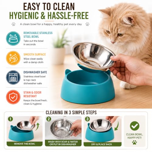 Image of PetVogue Pet Feeding Bowl for Dogs & Cats | Stainless Steel Food Bowl with Durable Plastic Base | Cute Cat Ear Design | Easy to Clean Food & Water Bowl for Cats, Puppies & Small Dogs(Yellow)