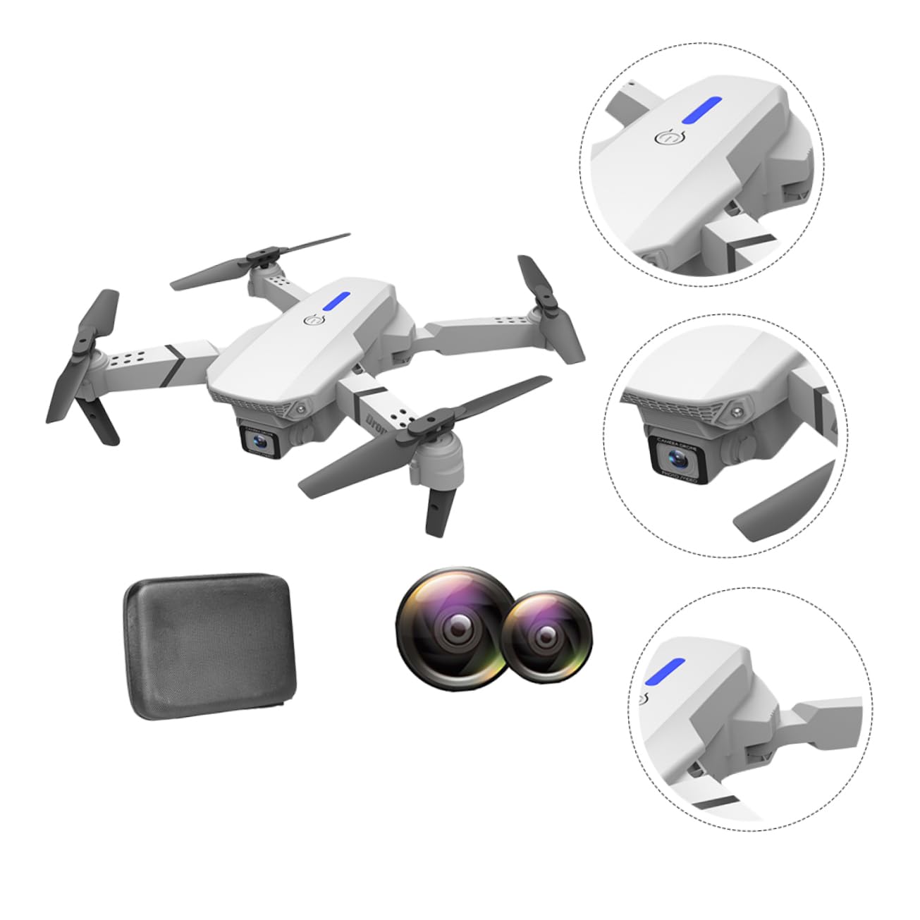 Dron Plegable E525 Doble Cámara 4k y Cuadricóptero | Transmisión en Real, Vuelo Estable, Blanco, Plástico, Batería Lipo 3.7v 1800mah