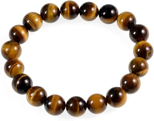 AD Beads Pulsera elástica de cuentas redondas de piedras preciosas naturales, reiki curativo, 0.394 in (ojo de tigre amarillo)