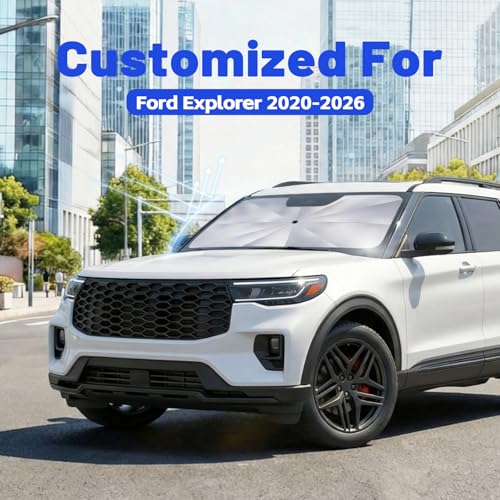 Image of Windshield Sun Shade for Ford Explorer 2020-2026, Umbrella Car Shades with 360Rotating Shaft, Foldable Front Window Sunshade for UV & Heat Protection