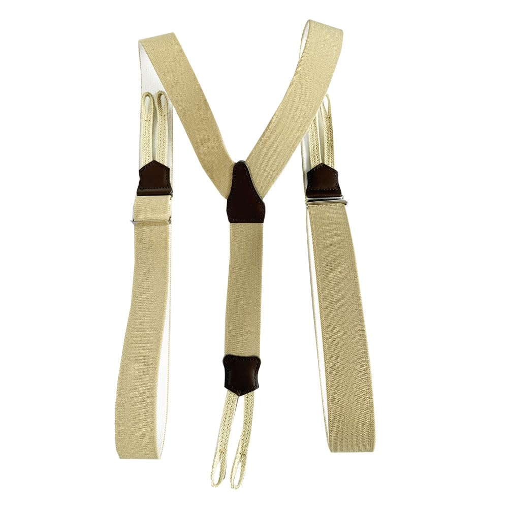 Bretelles à Boutons Vintage Beige Tressées – Largeur 3,5 Cm – Longueur 120 Cm Ajustable – Made In France – Style Travail & Élégant Homme