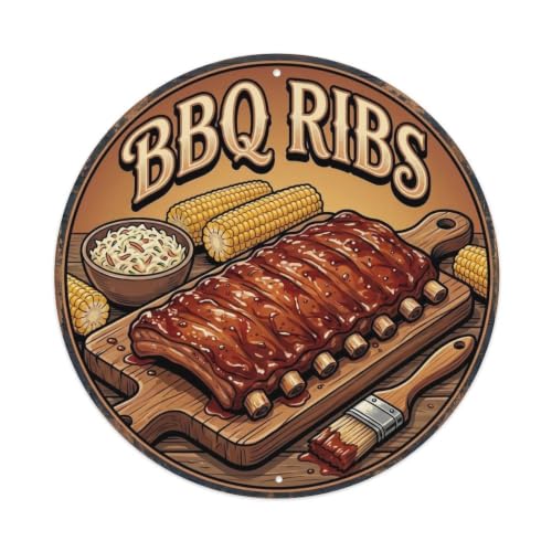 Cartel metálico redondo de metal con diseño de costillas de fuego para barbacoa, ahumadero de carbón, decoración de pared para cafetería, cueva de hombre, club, bar, oficina, hogar, jardín, póster