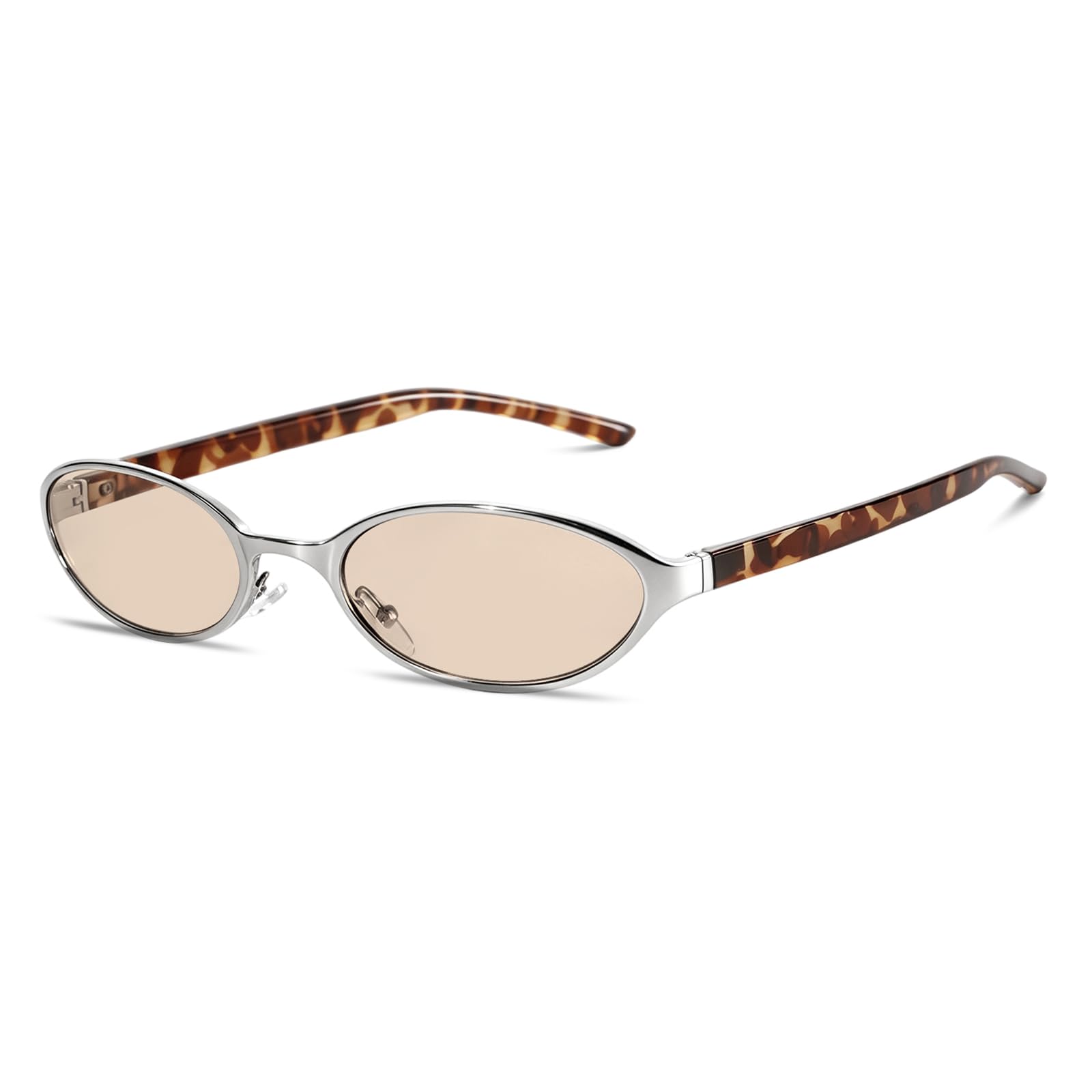 Rmerom Silver Y2K Oval Narrow Sunglasses for Women Retro Glasses Black Temple Silver-25% Grey Lens 57 Millimeters