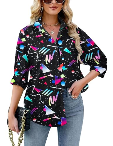 Image of ASTANFY Hawaiian Shirt Women Hawaii T-Shirt Tropical Floral Printed V Neck Shirts Soft Cool Summer Beach Button Up Blouse