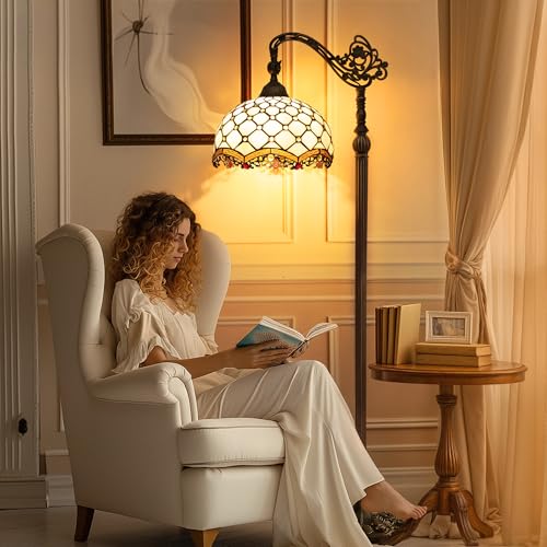 DWVO Tiffany Floor Lamp, Stained Glass Shade Gooseneck Reading Floor Lamp, Adjustable Corner Standing Light with Foot Switch for Bedroom Living Room Office (Bulb not Included)