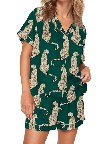 Image of SHESHOW Satin Pajamas for Women Set Preppy Animals Pjs Short Sleeve Shorts 2 Piece Loungewear Sets XS-XXL