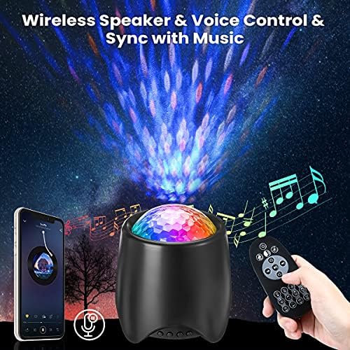 Galaxy Projector Light, White Noise Machine 360°Rotating Ocean Wave Projector LED Projector with Music Speaker,Sound Sensor,Remote, Star Projector Night Light for Baby Bedroom Sleeping(Black)