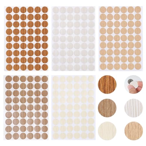 270 Piezas Pegatinas Adhesivas para Tornillos 21mm, 5 Hojas Tapa Agujeros Mueble Madera Tapa Embellecedora Adhesiva Cubre-Tornillos Adhesivo Decorativas para Muebles 5 Colores